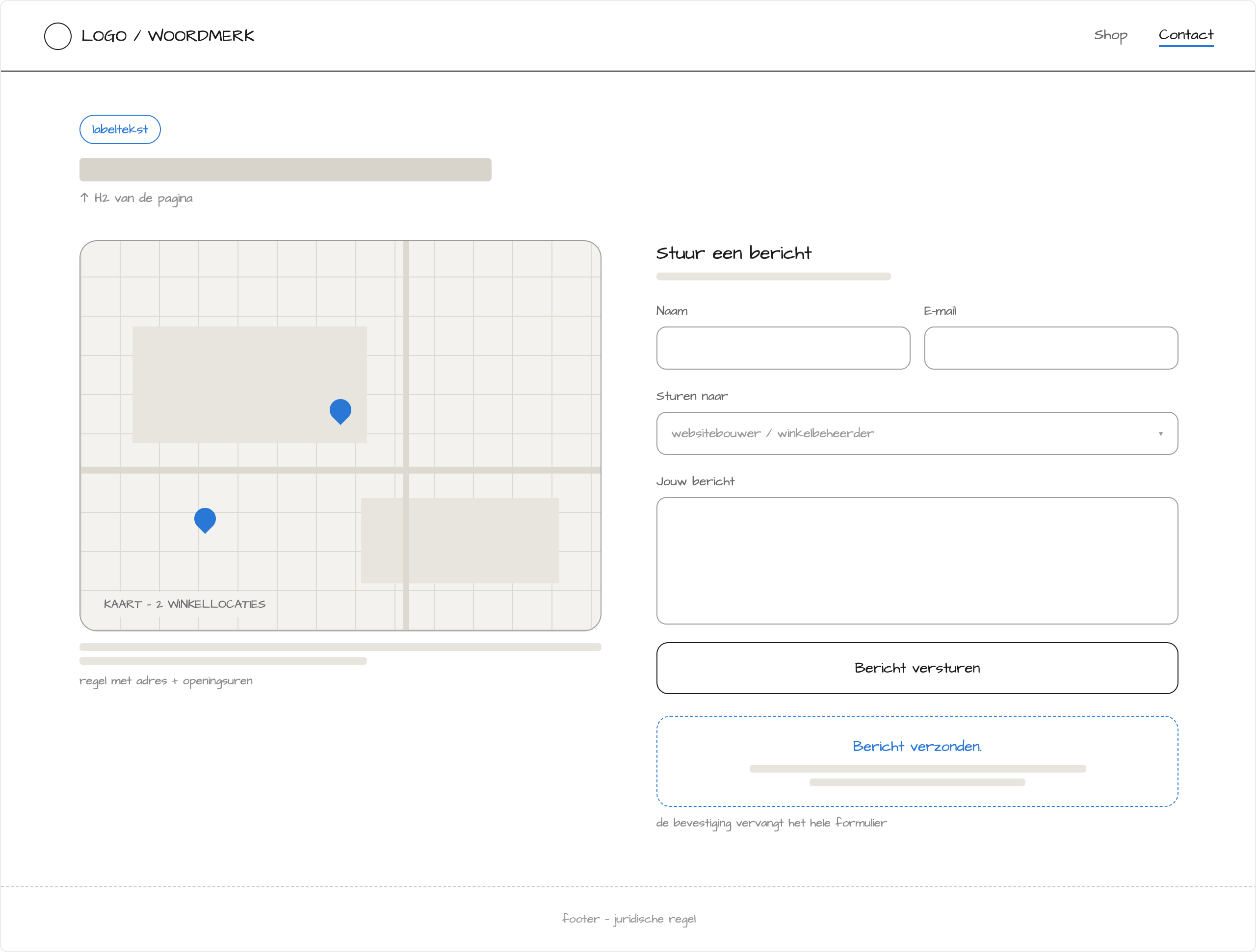 Desktop-wireframe van de contactpagina