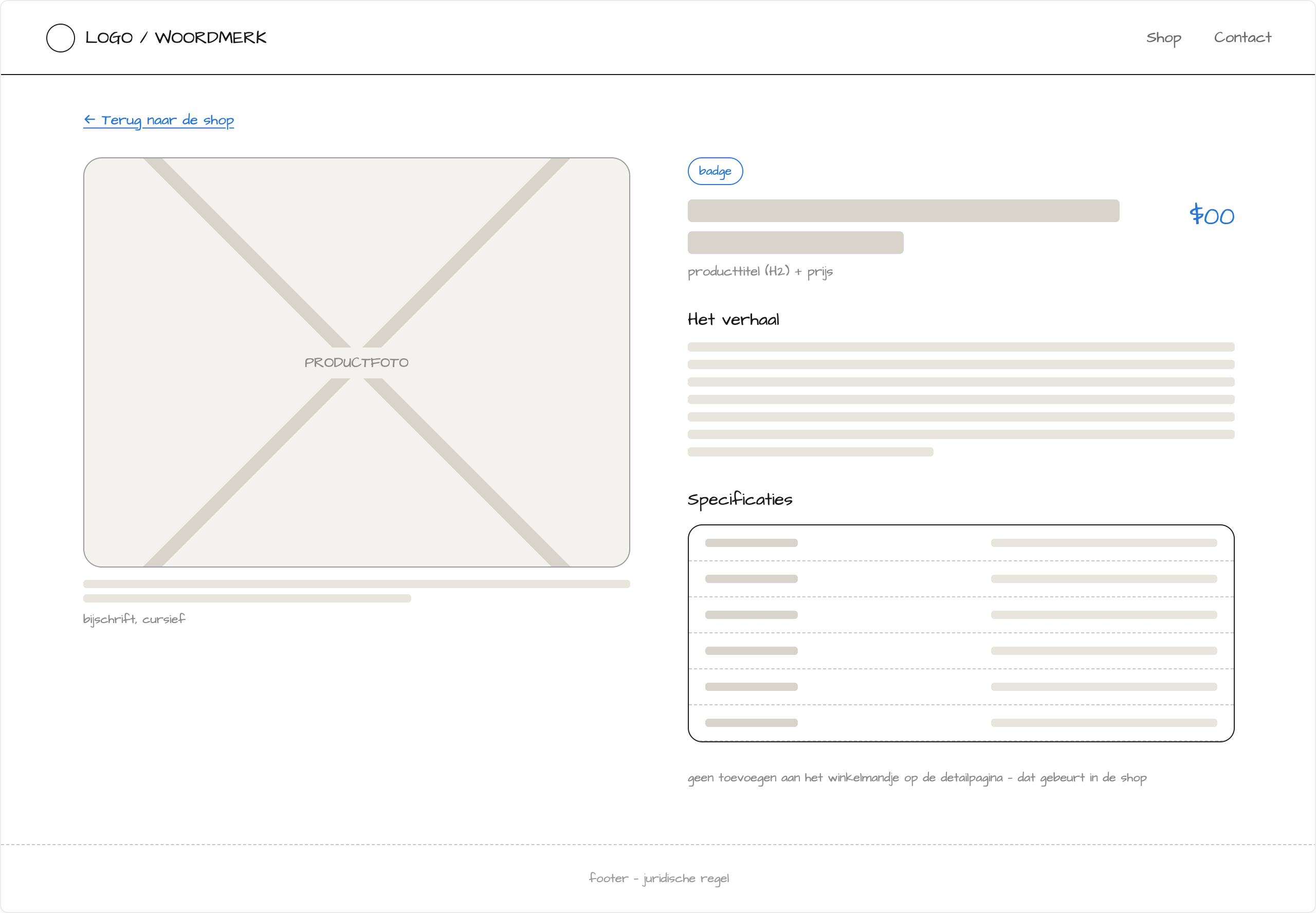 Desktop-wireframe van een productdetailpagina