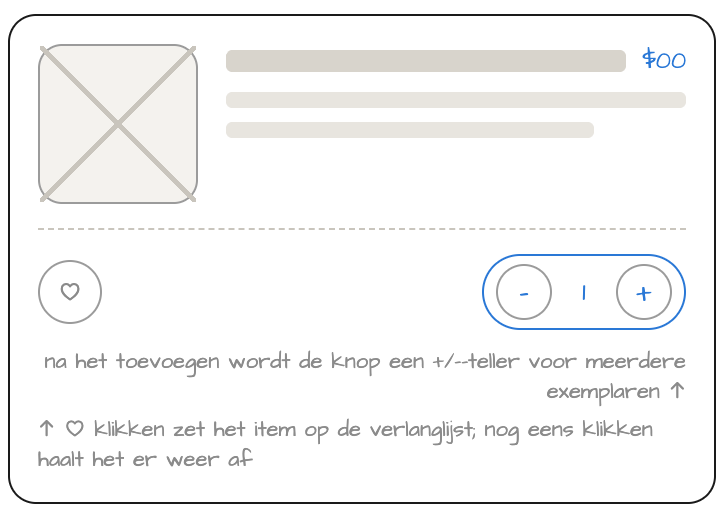 Productkaartje met een hartje en een teller voor het aantal