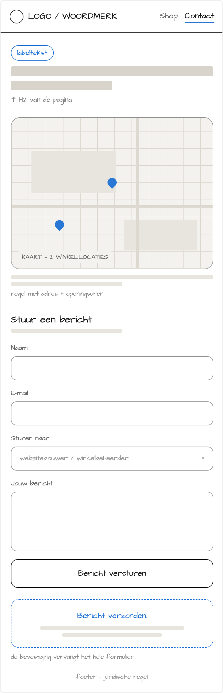 Mobiele wireframe van de contactpagina
